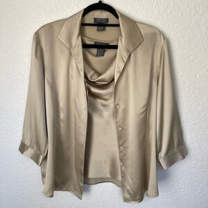 Lafayette 148 New York Champagne Silk Blouse Set